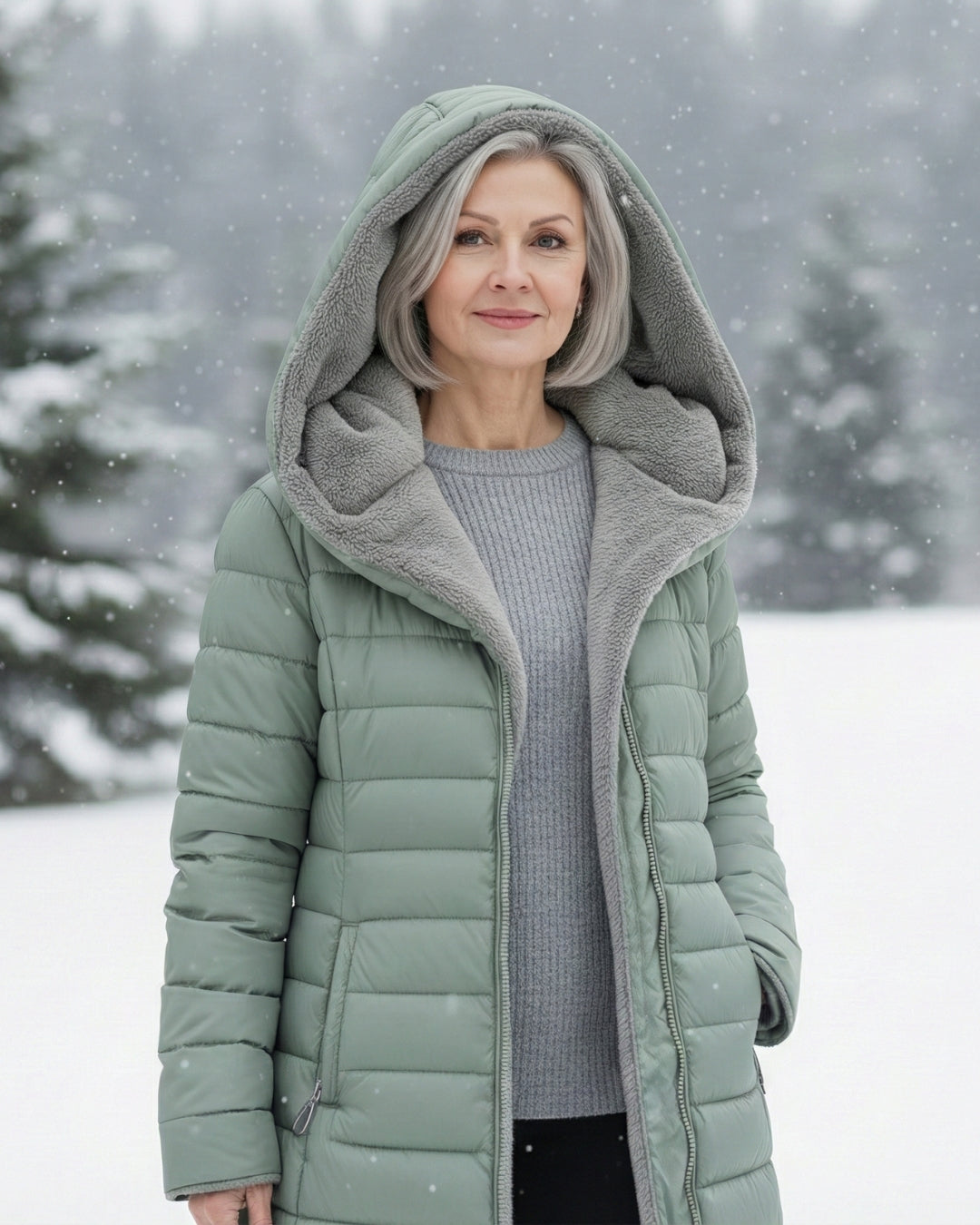 Layered Fleece-lined puffer coat with A-line silhouette for women | Jami