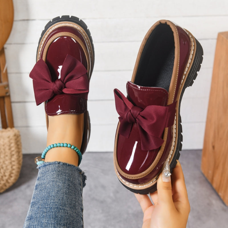 Patent bow detail platform sole loafers for women | Lucente -3
