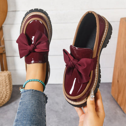 Patent bow detail platform sole loafers for women | Lucente -3