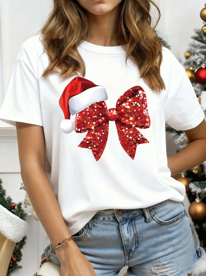 Cropped Festive blouse with round neckline and bow motif for women | Miralynn