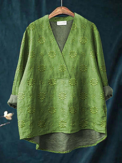 Boxy Embroidered blouse with V-neck silhouette for women | Cara