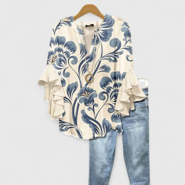 Feminine ruffle-sleeve statement blouse for women | Aurelia -1