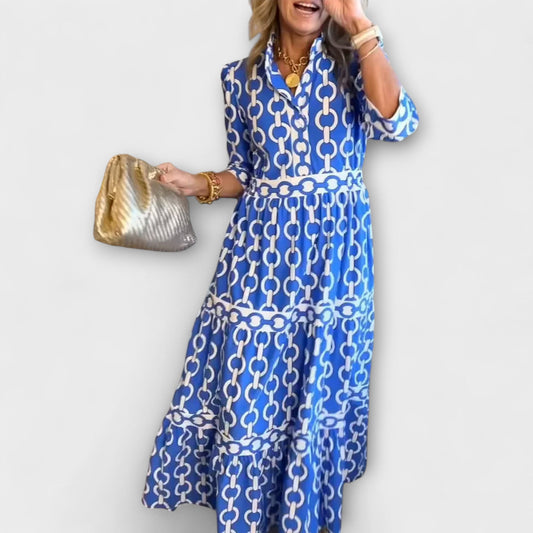 Flared Midi dress with chain pattern for women | Juliette