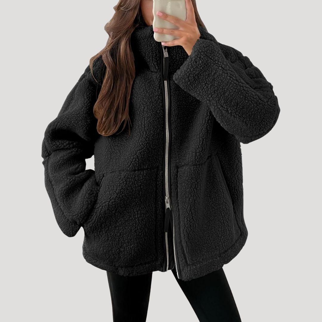 Casual Teddy fleece zip-up jacket for women | Noelle