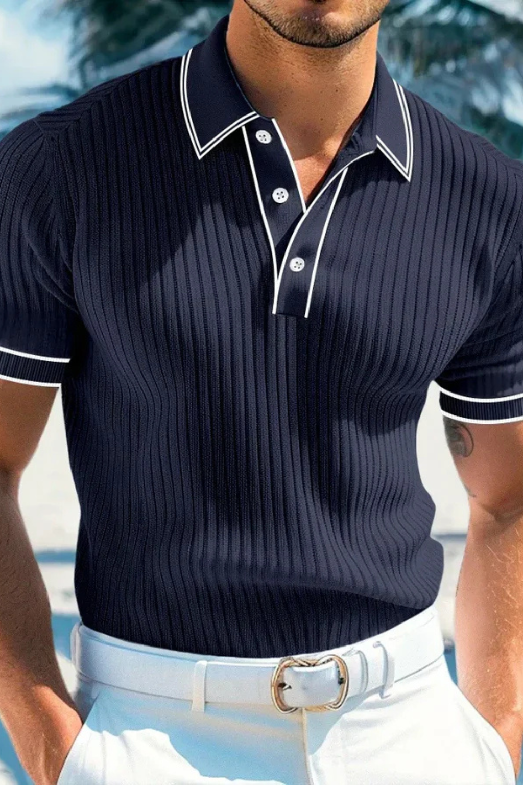 Ribbed knit contrast-collar polo shirt for men | Lorcan -2