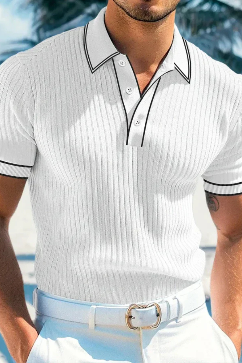 Ribbed knit contrast-collar polo shirt for men | Lorcan -6