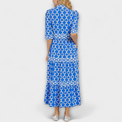 Flared Midi dress with chain pattern for women | Juliette