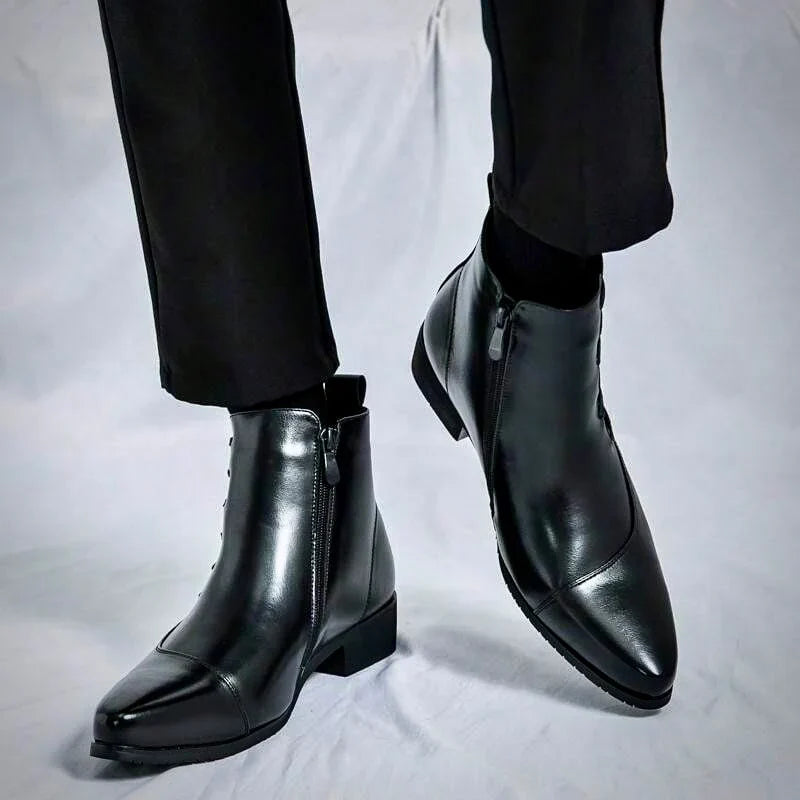 Heritage brogue detail leather dress boots for men | Samuel Thatcher -10