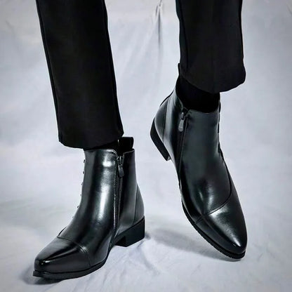 Heritage brogue detail leather dress boots for men | Samuel Thatcher -10