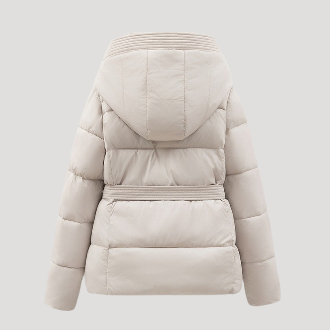 Street Belted hooded puffer jacket for women | Elara