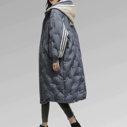 Warm long quilted jacket for women | Tiril -10