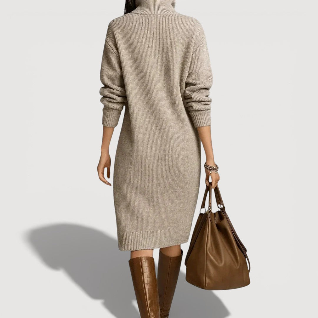 Cosy knit buttoned-collar midi dress for women | Alessia -5