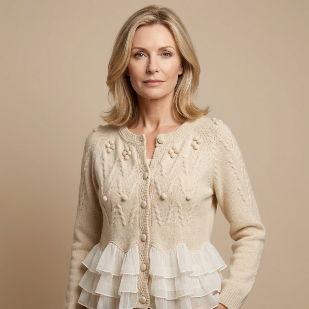 Soft ruffled button-front cardigan for women | Natalie -2