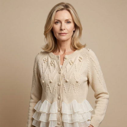 Soft ruffled button-front cardigan for women | Natalie -2