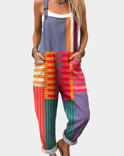 Printed wide-leg adjustable strap jumpsuit for women | Elira -5