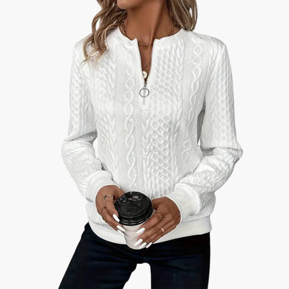 Cable-knit zip-neck pullover jumper for women -2