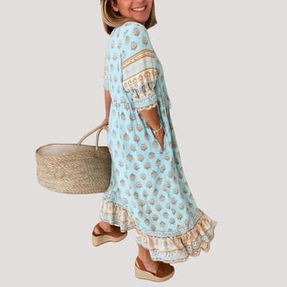 Crepe Boho midi dress with printed design for women | Liora