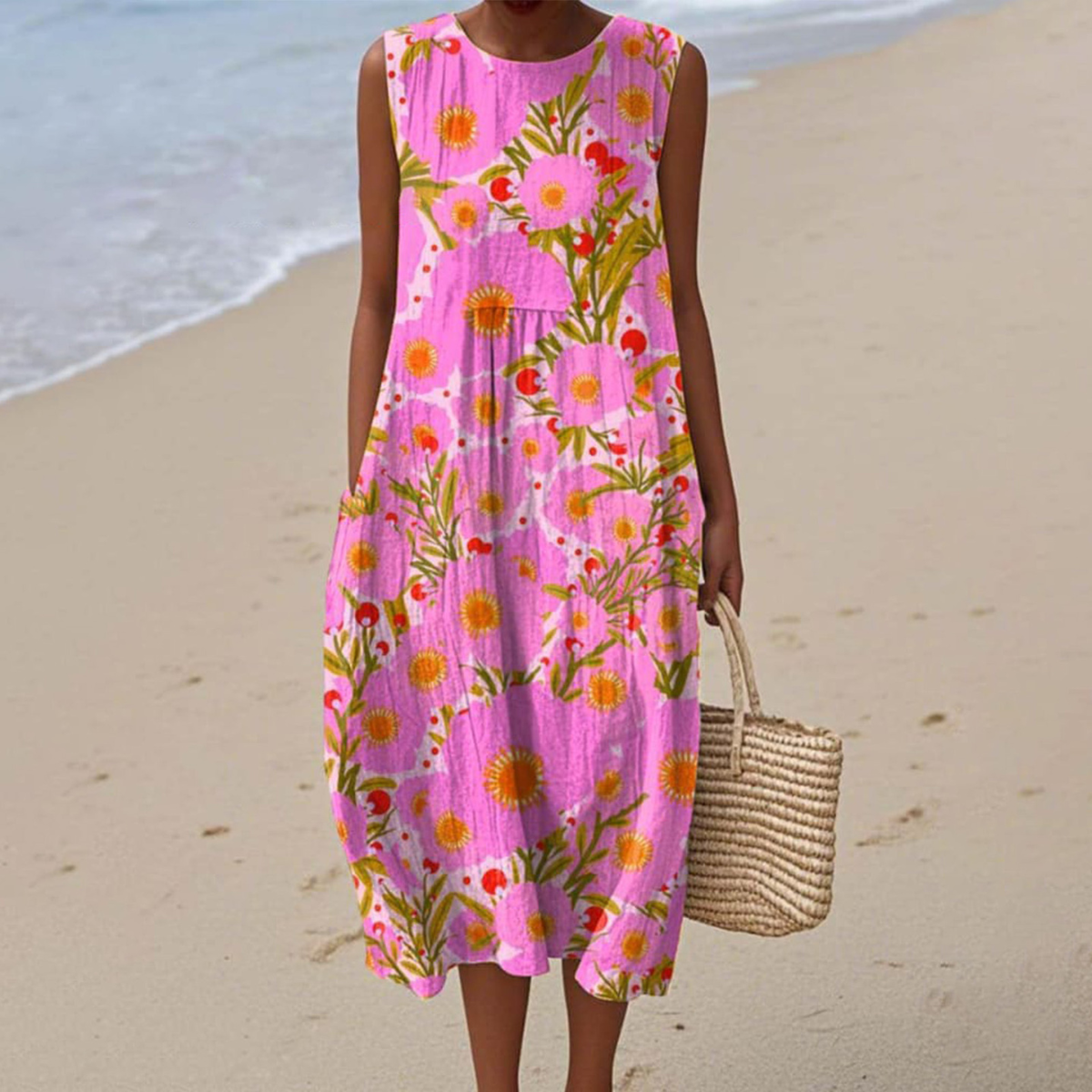 Blouson Vibrant floral dress with relaxed silhouette for women | Lani