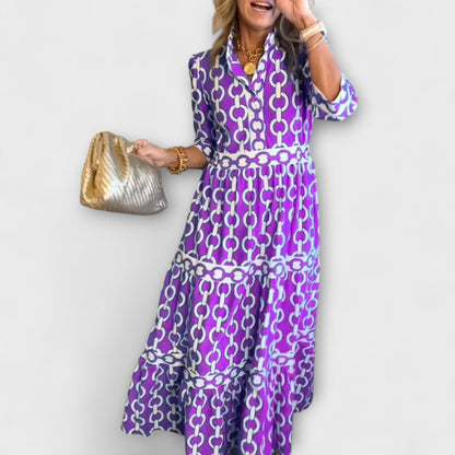 Flared Midi dress with chain pattern for women | Juliette