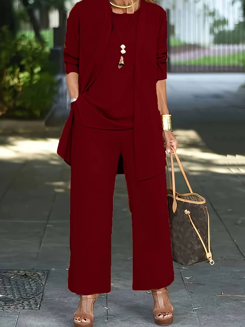 Chic three-piece tailored pant set for women -4