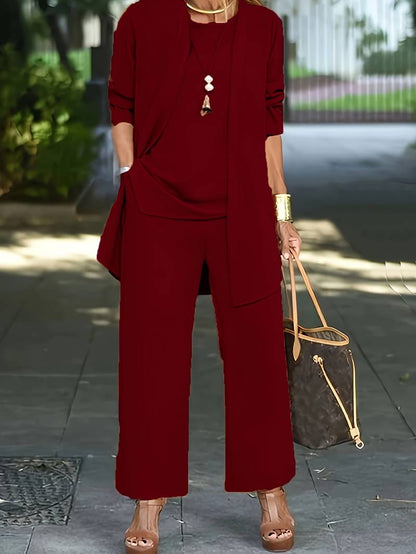 Chic three-piece tailored pant set for women -4