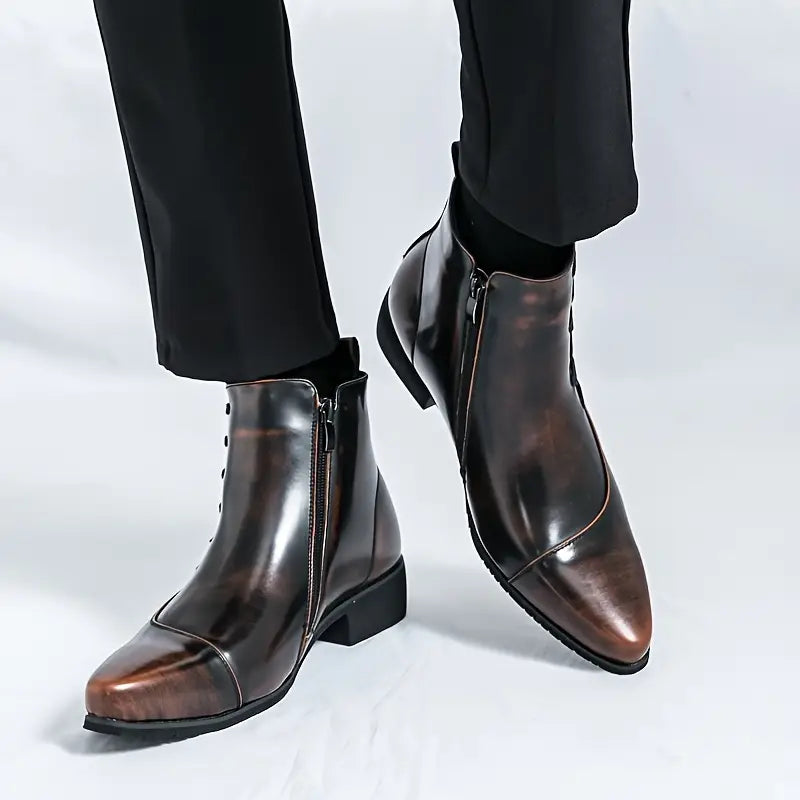 Heritage brogue detail leather dress boots for men | Samuel Thatcher -4