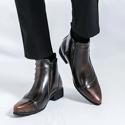 Heritage brogue detail leather dress boots for men | Samuel Thatcher -4
