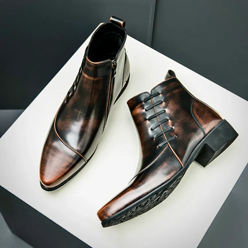 Heritage brogue detail leather dress boots for men | Samuel Thatcher -8
