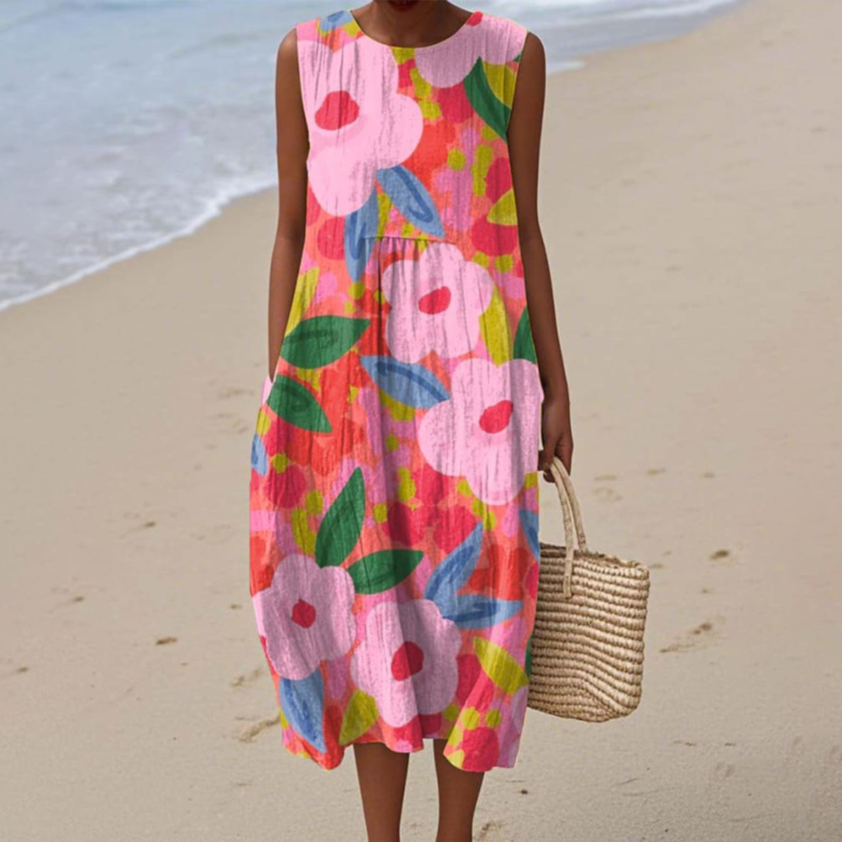 Blouson Vibrant floral dress with relaxed silhouette for women | Lani