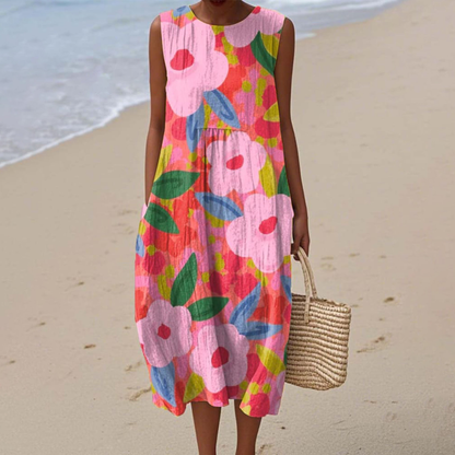 Blouson Vibrant floral dress with relaxed silhouette for women | Lani