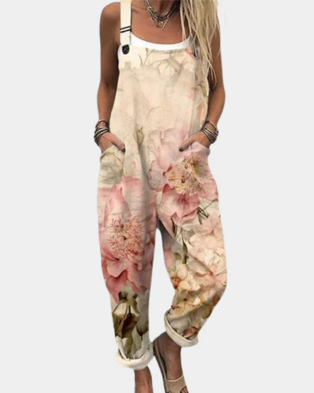 Printed wide-leg adjustable strap jumpsuit for women | Elira -6