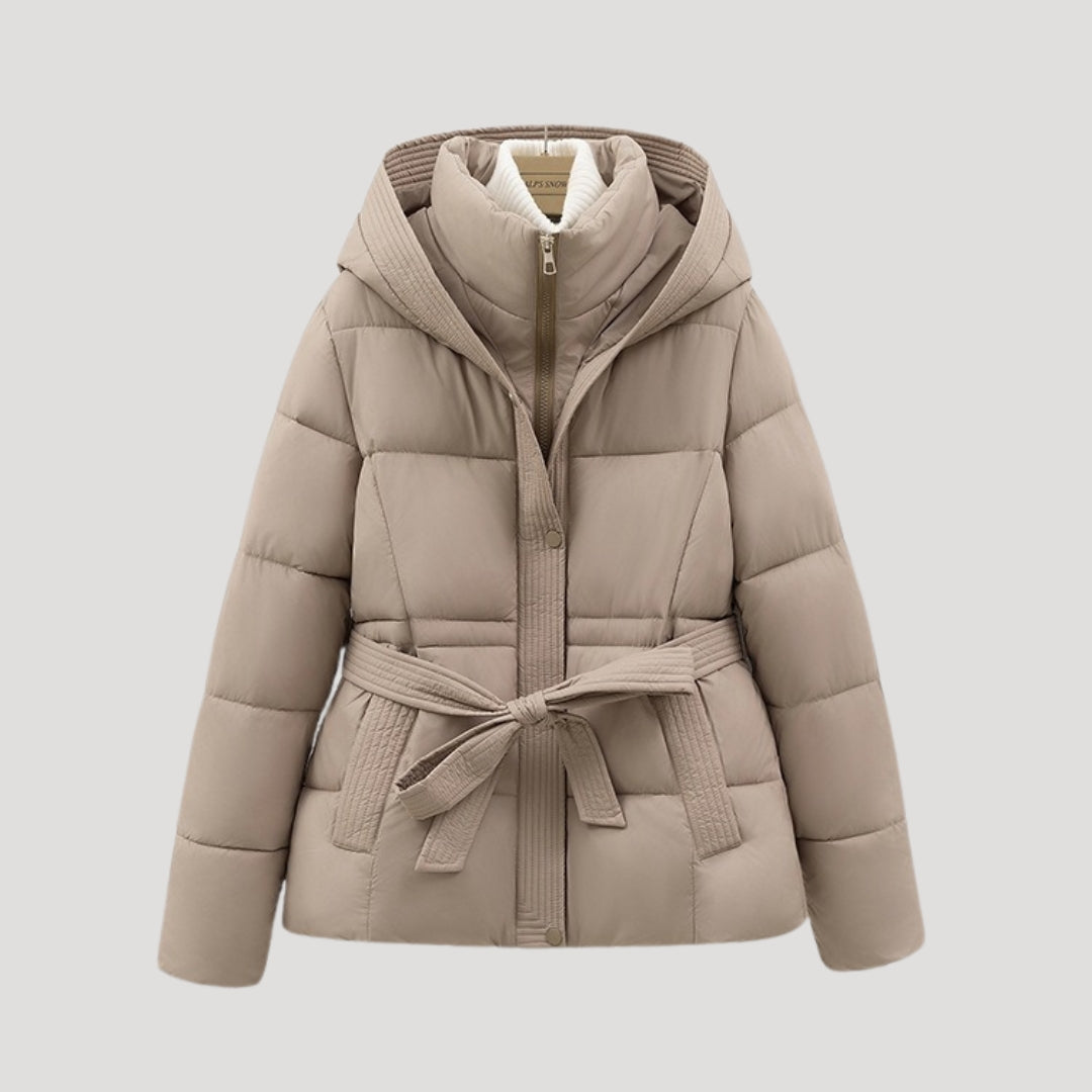 Street Belted hooded puffer jacket for women | Elara