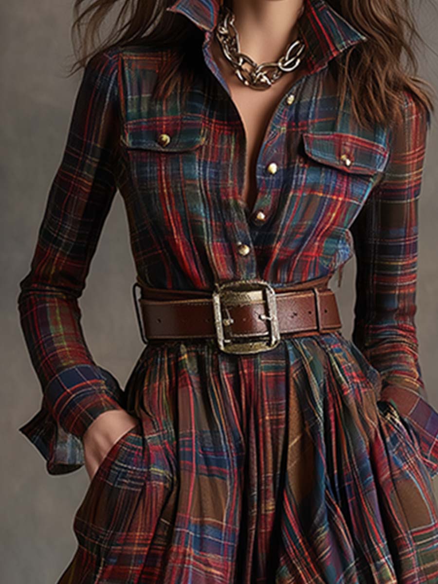 Belted flared shirt dress for women | Harriet -3