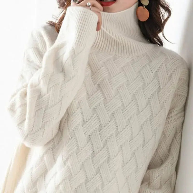 Textured ribbed turtleneck jumper for women | Isabella -1