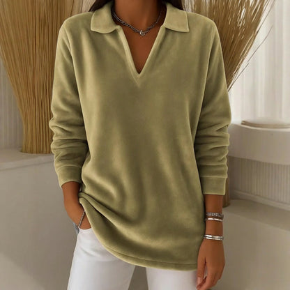 Fleecy Collared V-neck jumper with soft-touch feel for women | Amelia
