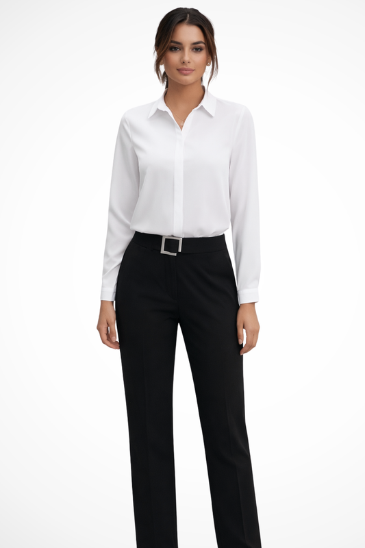 Tailored long-sleeve collared blouse for women | Luna -1