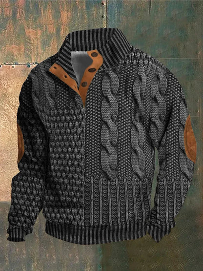 Napped Knitted jumper with elbow-patch detail for men | Finn