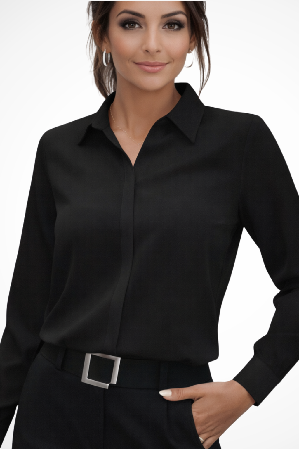 Tailored long-sleeve collared blouse for women | Luna -3