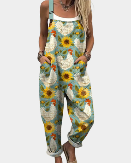 Printed wide-leg adjustable strap jumpsuit for women | Elira -11