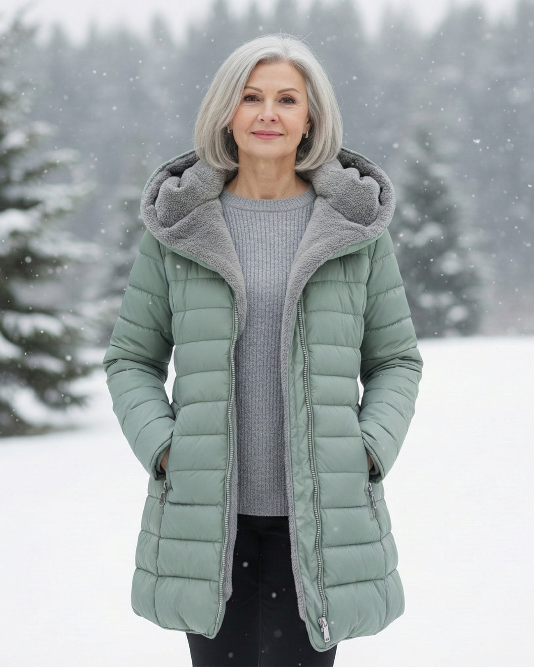 Layered Fleece-lined puffer coat with A-line silhouette for women | Jami