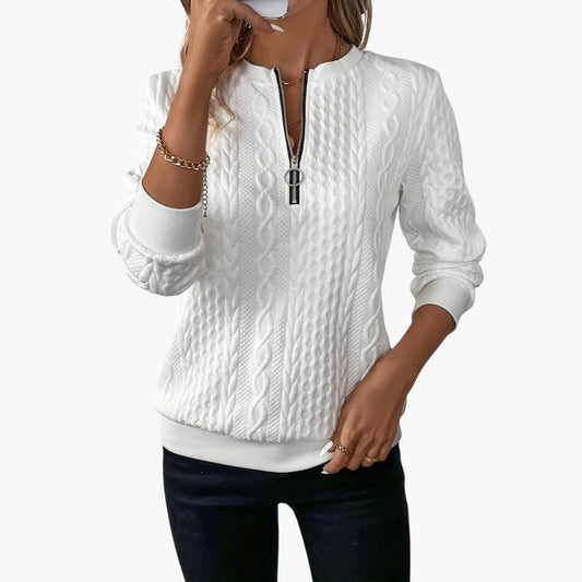 Cable-knit zip-neck pullover jumper for women -1