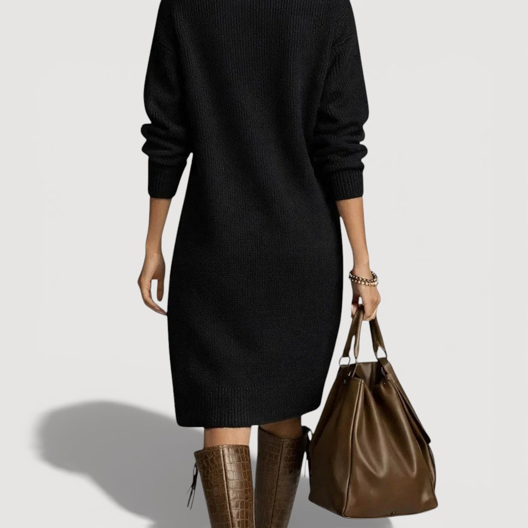 Cosy knit buttoned-collar midi dress for women | Alessia -7