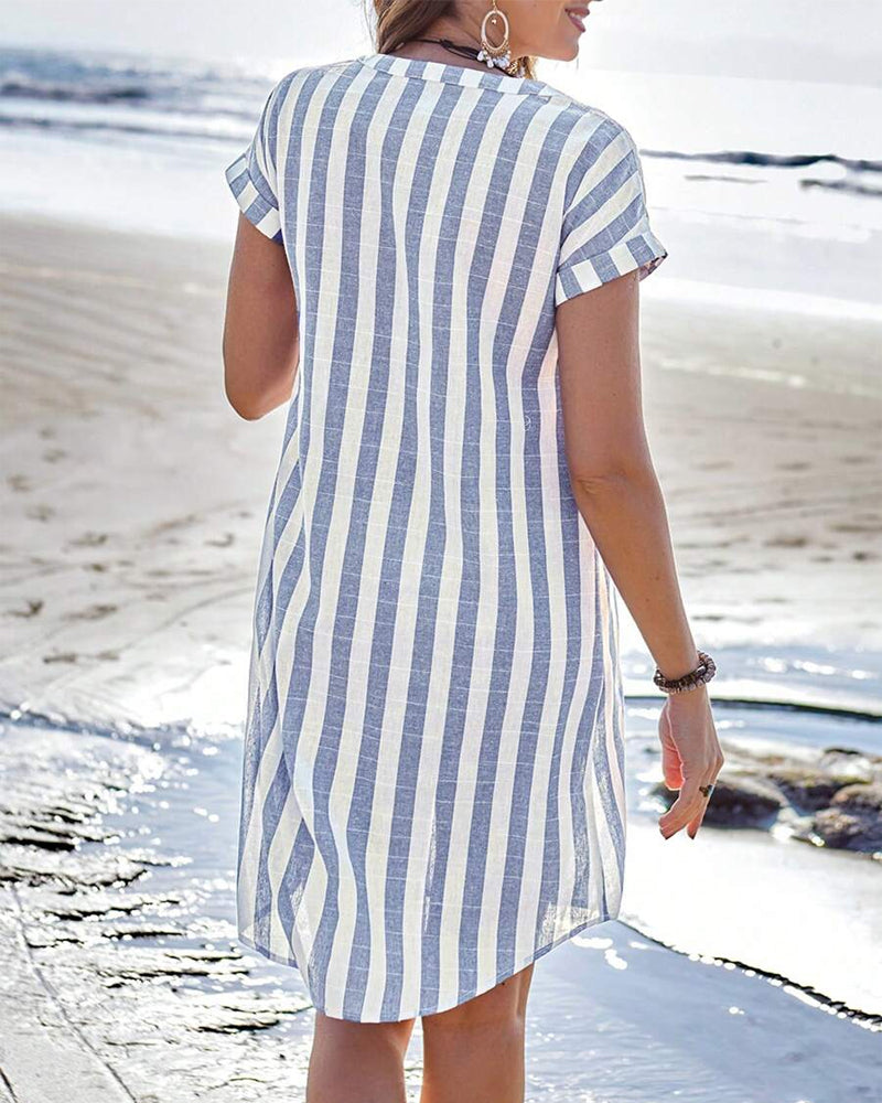 Classic striped relaxed shirt dress for women | Martine -2