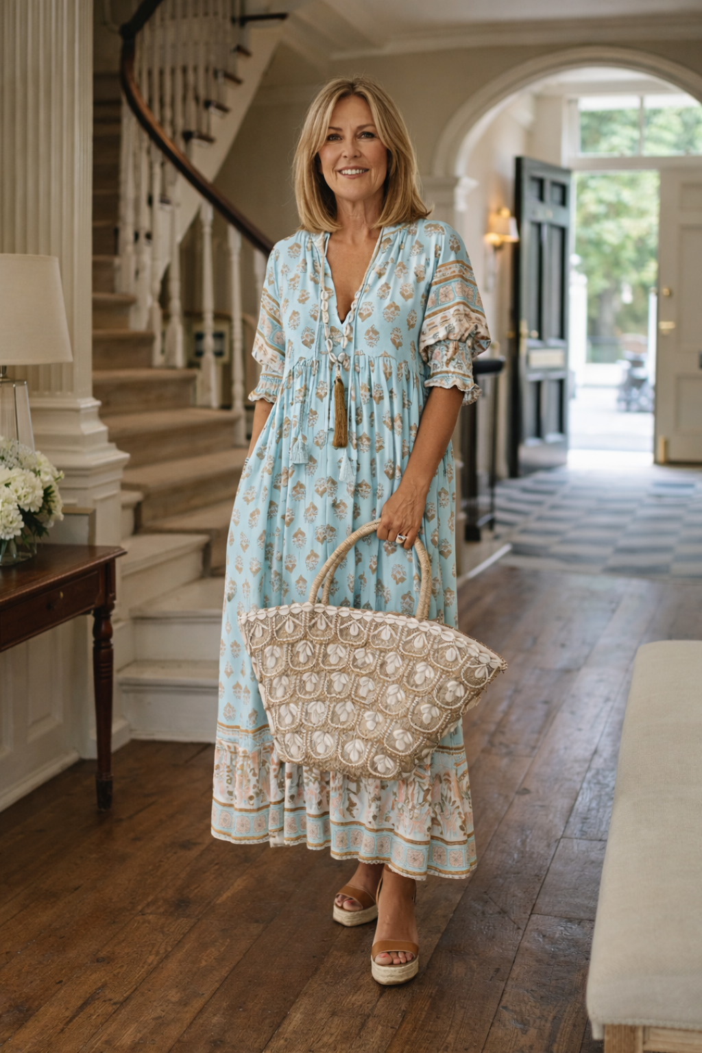 Bohemian tassel-detail relaxed midi dress for women | Verity -1