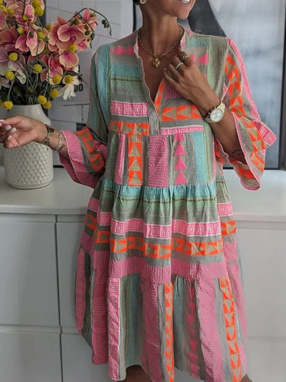 Vintage Chic V-neck cotton hemp summer dress for women | Ava