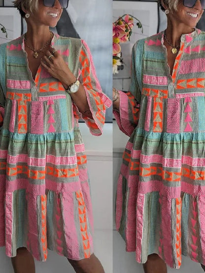 Vintage Chic V-neck cotton hemp summer dress for women | Ava