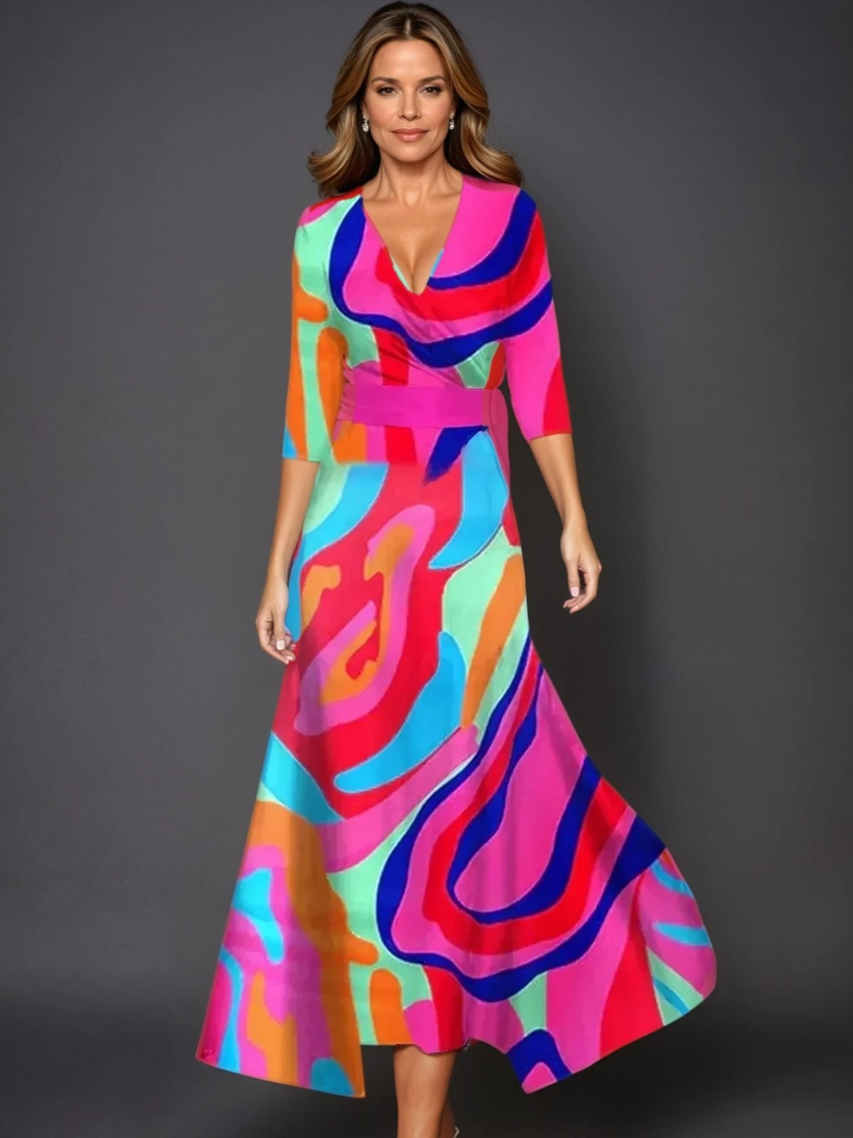 Minimal Classic floral V-neck maxi dress for women | Zoe