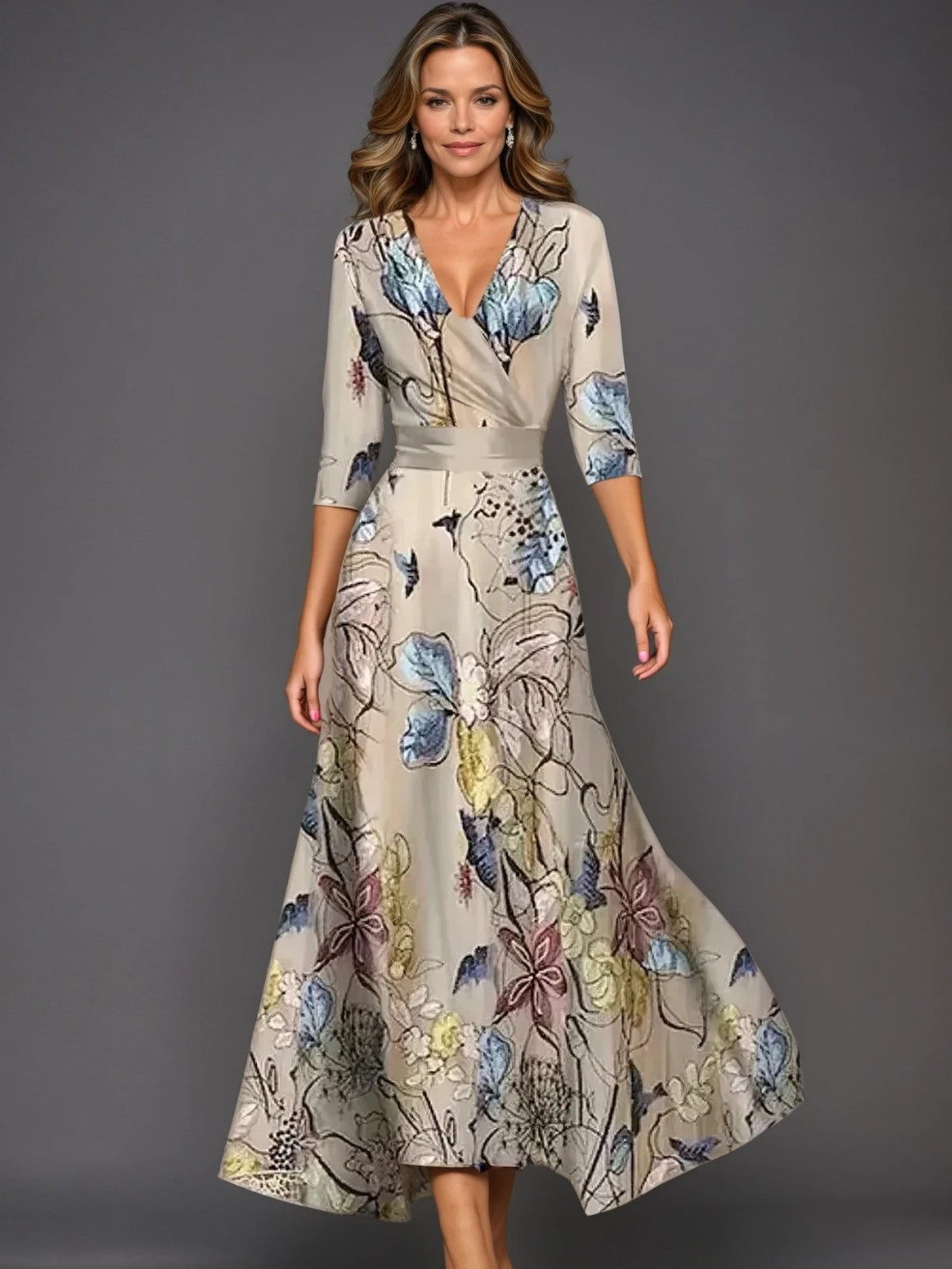 Minimal Classic floral V-neck maxi dress for women | Zoe