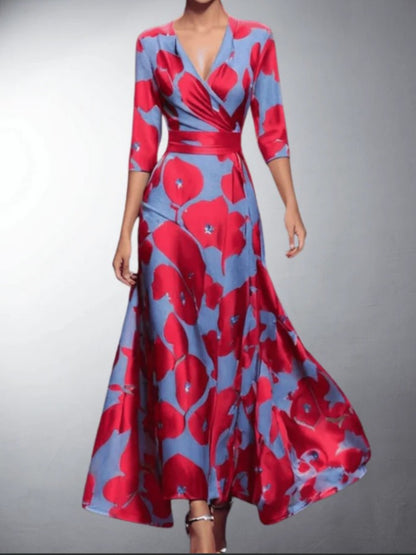 Minimal Classic floral V-neck maxi dress for women | Zoe