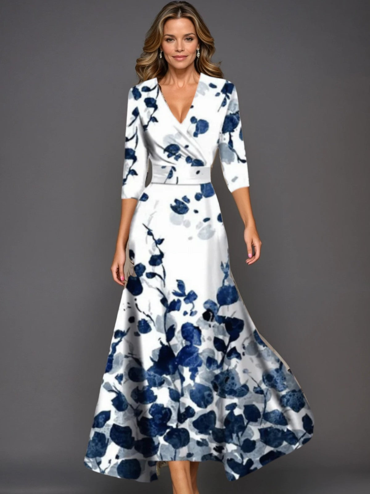 Minimal Classic floral V-neck maxi dress for women | Zoe